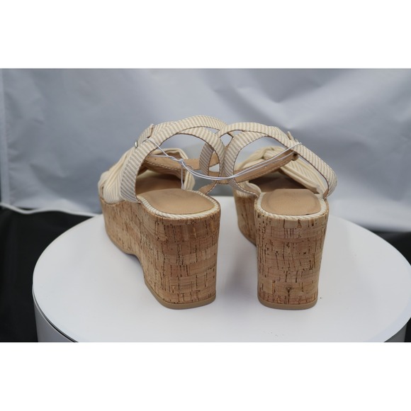 NEWUniversal Thread Shoes Womens Sz 7.5 Beige Stripe Cork Platform Wedge Sandals - Picture 4 of 11
